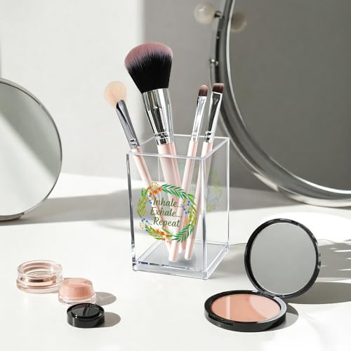 Inhale Exhale Repeat Acrylic Cosmetic Pencil Pen Holder Cup, Inspirational Desk Organizer Accessories for Home Office Meditation Room Decor, Motivational Gifts for Women Girl Yoga Lover Coworker - style: Inhale Exhale