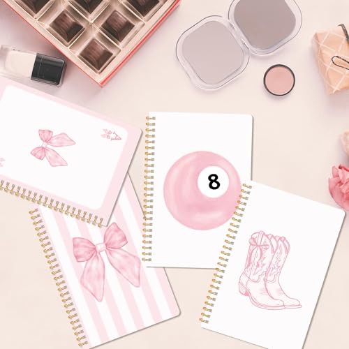 CNhoqc Pink Spiral Journal Notebook, 4 Pcs A5 Watercolor Coquette Notebook - color: 4-Pcs Pink Bow-B
