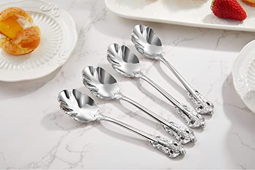 KEAWELL Premium Luxury 4-Piece 6-Inch Tea Spoon Set (Silver) - color: Silver
