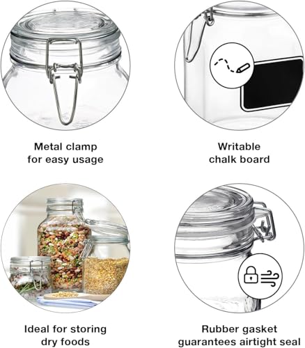 Bormioli Rocco Fido Square Clear Jar with Chalkboard, 33-3/4-Ounce - size: 33.75 oz., Single Jar