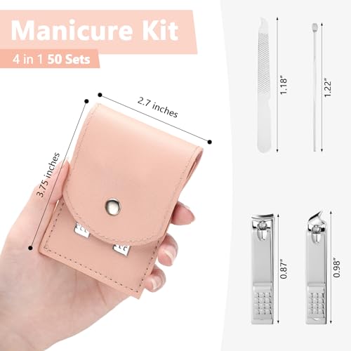 Geosar 50 Set Travel Manicure Kit Bulk Professional Nail Clippers Pedicure Nail Care Tools Grooming Stainless Steel Set with Portable Travel Case, Gift for Christmas Men Women(Pink) - color: Pink