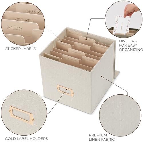 Beautiful Greeting Card Organizer Box With Dividers Holds Up to 300 Cards - color: Ivory