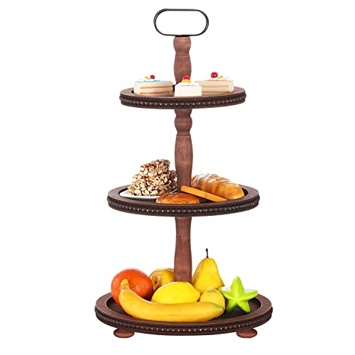 Urban Deco Wooden Tiered Tray 3-Tier Decorative Tray Stand Serving Tray - style: 3 tier-brown