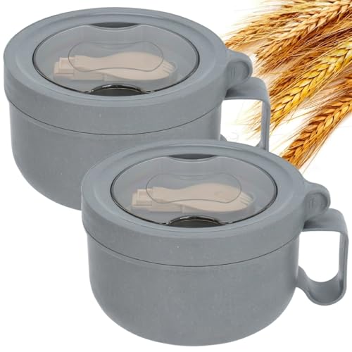 2 Pack Soup Bowl with Handles, Microwave Ramen Bowl with Lid for Soup and Instant Noodles,Oatmeal, Gumbo, Salad,BPA Free - color: Rock Grey，Rock Grey