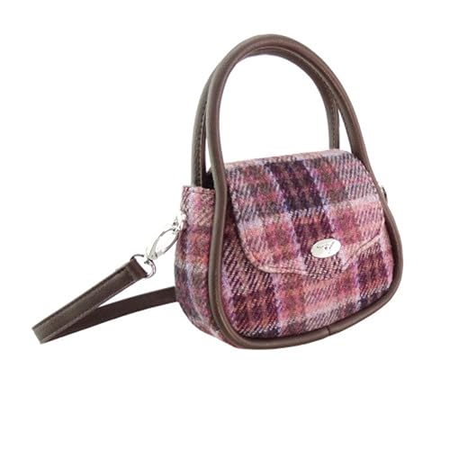 Glen Appin Harris Tweed 'Buchan' Round Mini Handbag - color: Pink/Burgundy Check