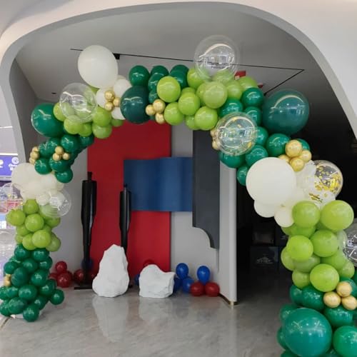 Dusty Green White Balloon Arch Kit, Dark Mint Green Ivory White Balloons - color: Green-white-ivory