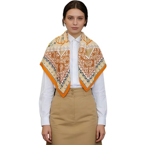 35" Head Scarf Large Square Scarf Like Cotton Hairscarf Fashion Scarves Bandana Night Sleeping Wraps for Women B01 - color: Orange Paisley