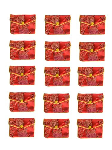Baitaihem 15 Pack Jewelry Purse Pouch Gift Bags Chinese Style Brocade Embroidered Bag,Red(Small) - color: Red, size: Small