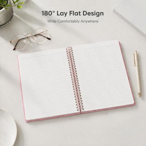 Lined Spiral Journal Notebook, A5 Hardcover Leather Notebook for Work, 5.7''×8.2'', 100GSM Thick Paper Spiral Bound Journaling Notebooks for Women & Men Office School Note Taking Business, Pink - color: Pink, size: A5