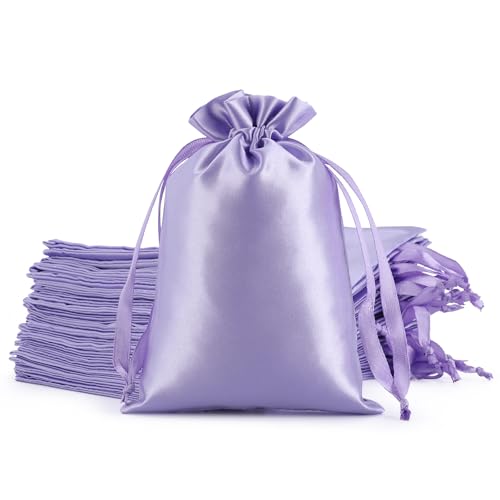 30Pcs Small Satin Gift Bags, 4x6 Purple Cloth Drawstring Pouch - color: Purple, size: 4×6 in