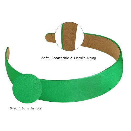 Wecoe 10 Pack Green Headbands 1 Inch Wide Satin Headbands Women Non Slip Fashion Plain Head Bands Solid Hair Bands DIY St. Patrick's Day Hair Accessories for Women Girls Diademas Para Mujer - color: Green