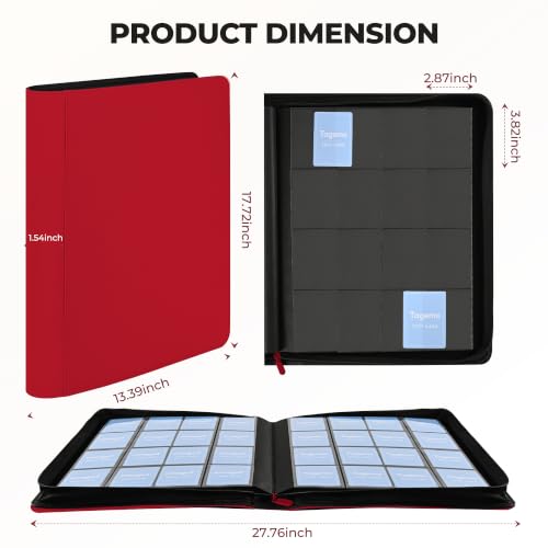 16 Pocket Zip Card Binder, 1024 Pockets Trading Card Binder with Side Loading Pockets, Water-Resistant Diamond-Textured Cover, Large 16 Slot Card Binder for TCG & Sports Cards - color: Red, size: 16-Pocket