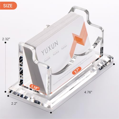 YUXUN Acrylic Business Card Holder for Desk, Business Cards Holder Organizer for women, Clear Business Card Display Stand, 8mm Thicken Acrylic Base, 50+ Business Cards for Office Exhibition Home