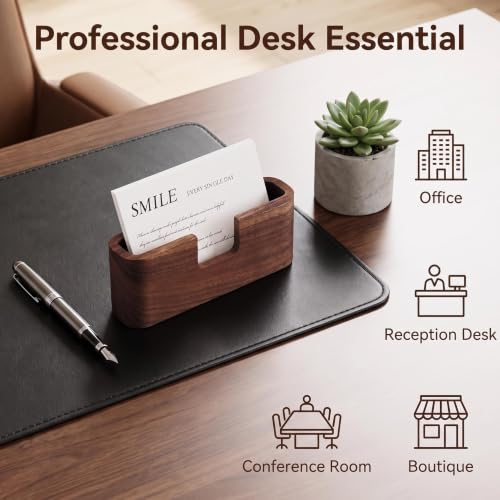 Walnut Wood Business Card Holder for Desk,Wooden Name Card Holder - color: Walnut Oblong