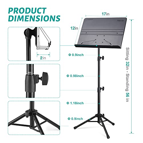 Vekkia Professional Portable Sheet Music Stand - size: 32-56inch
