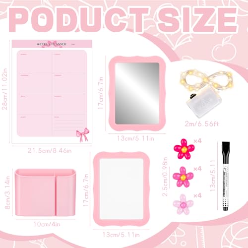 18 Pcs Locker Accessories Kit Pink Magnetic Mirror with Magnetic Pen Holder Whiteboard Cute Mini Flower Magnets and Organizing Supplies Locker Decoration for Girls School - color: Flower 1