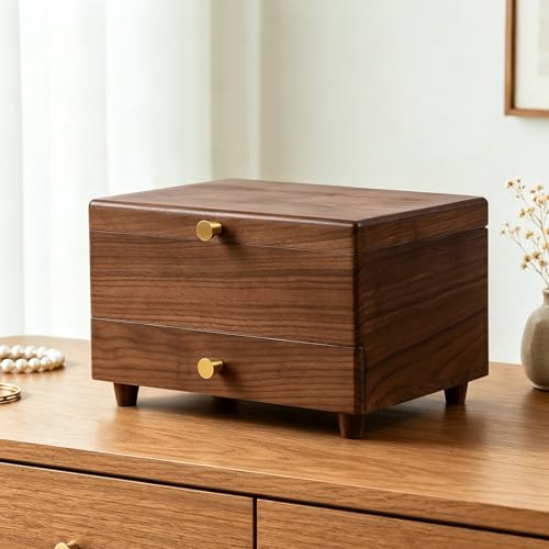 Black Walnut Wooden Jewelry Box with Feet, 3 Layer Organizer for Women - color: 3 Layer with Feet