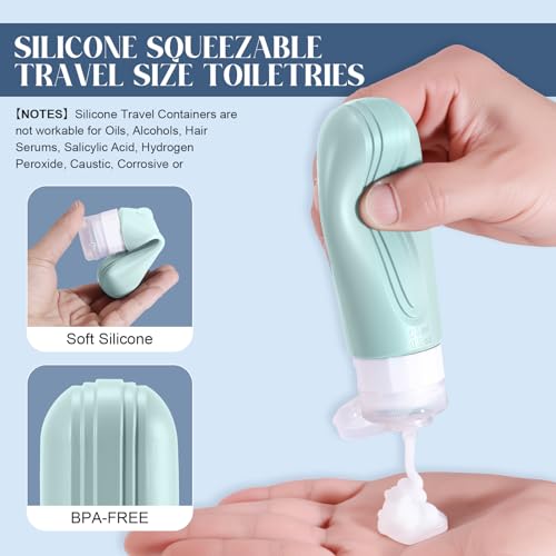 Travel Bottles for Toiletries, 3oz TSA Approved Travel Size Toiletries, Silicone Leak-Proof Refillable Containers, Squeezable Liquid Essentials Bottles W/Clear Bag (GREEN) - color: GREEN