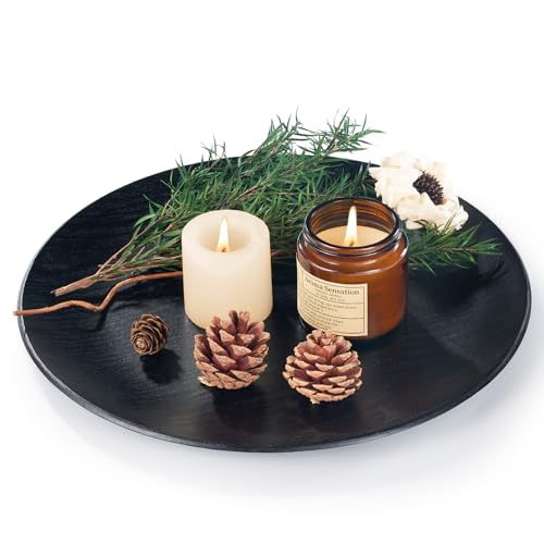 Yangbaga Black Wood Serving Tray: Round Decorative Tray for Home Decor - color: Black