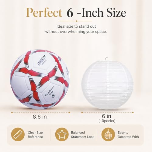 LIHAO 6 Inch White Paper Lanterns, 10-Pack - size: 6 inches