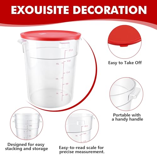 2 Pack Square Food Storage Container With Lid,12-22 Quart Commercial Storage Box With Scale & Handle,Cake Making,Dough Marinating Meat,Kitchen Supplies (Polycarbonate, Round 22 Quart) - color: Polycarbonate, size: Round-21 Quart