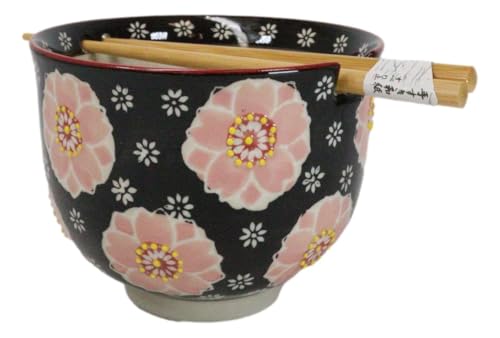 Ebros Gift Artistic Donburi Ramen Udon Noodles Soup Salad 5" D 18Oz Bowl With Bamboo Chopsticks And Built In Rest Set Asian Dining Kitchen Accent (Pink Sakura Cherry Blossom) - color: Pink Sakura Cherry Blossom