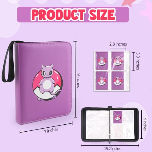 Premium Collectible Trading Card Albums，Card Binder Fits 400 Cards with 50 Removable Sleeves，Display Game Card Case book Holder, Purple Themes - color: Purple Super Dream