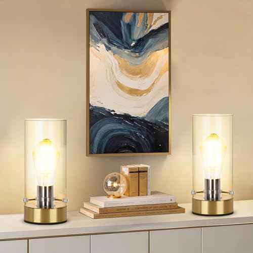 Table Lamp for Bedroom Living Room, Bedside Modern Nightstand Lamp - color: Gold-Clear