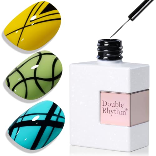 Double Rhythm 15 Ml Metallic Gel Liner Polish Nail Art Bronze Mirror Chrome Painted Drawing Stripper 3D Effect (Black Liner Art-L1005) - color: Black