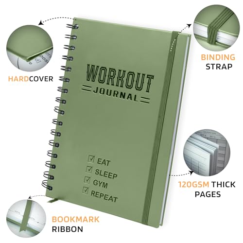 Nextnoid Hardcover Fitness Journal Workout Planner for Men & Women - A5 Sturdy Workout Log Book to Track Gym & Home Workouts - Green - color: B.Green, style: Fitness
