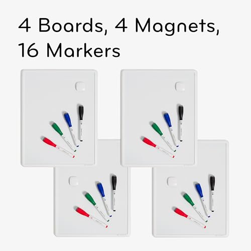 U Brands Contempo Magnetic Dry Erase Board White Board Bundle, 11" x 14", White Modern Frame, Includes 4 Boards, 16 Markers and 4 Magnets - color: Classic White Multi-pack