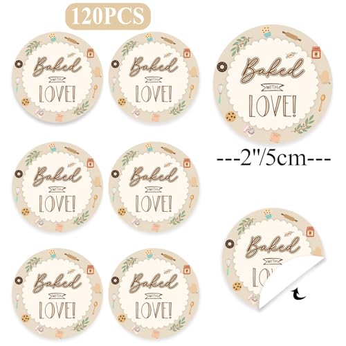 Baked with Love Stickers 120Pcs, 2 Inch Round Baking Labels for Homemade Goods, Bakery Packaging, Cookie Bags, Thank You Gifts, Small Business Packaging & Party Favors (Baked with Love) - style: Baked with Love