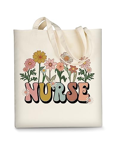 AUSVKAI Canvas Tote Bag Aesthetic Cute For Women College Grocery Bag Cotton Cloth Beach Totes Gift - color: Nurse Flower