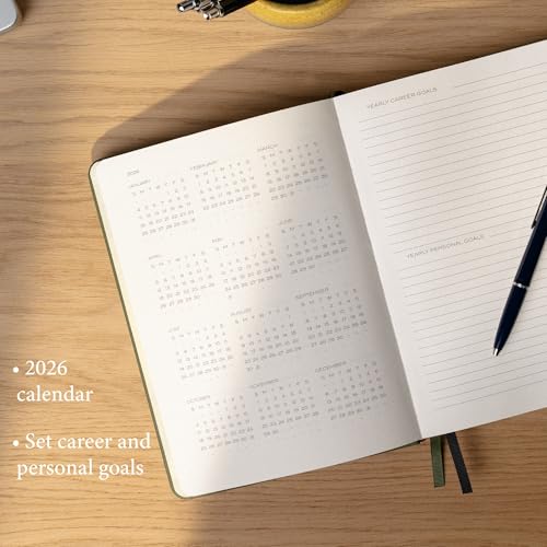 Anecdote Planner w/ 2026-2027 Calendar Yearly Planner Vegan Leather Cover - color: Camel