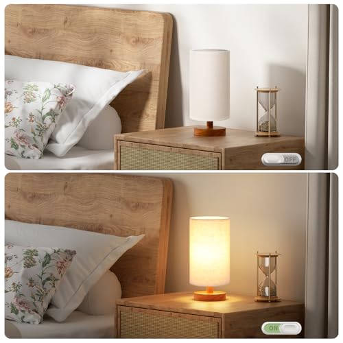 Fenmzee Small Table Lamps (Beige Shade - Walnut Base, 9" Inline Control) - color: Beige Shade - Walnut Base
