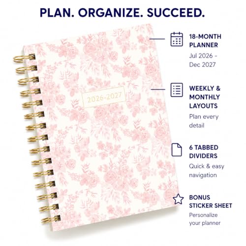 WORLD TRAVELER Academic Planner School Organizer Jul 2026-Dec 2027, 7"x9" - color: Pink Roses