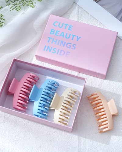 Mesovor 4 Pack 3.5" Double Row Teeth Claw Clips for Thin Fine Hair Non-Slip - color: Colorful Matte