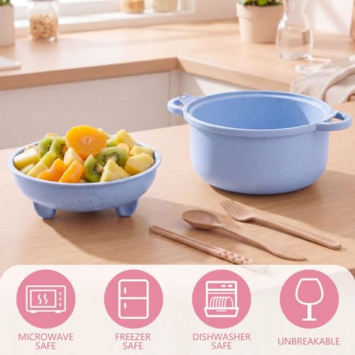 2 Sets 45oz Cute Pig Ramen Bowl Set Microwavable, Pink, Nordic Blue - color: Pink,Nordic Blue