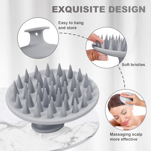 Meartchy Silicone Scalp Massager Shampoo Brush, Scalp Brush for Hair Growth & Dandruff Removal, Hair Scrubber Scalp Stimulator Exfoliator Brush with Soft Bristles for Wet Dry Scalp Care (Grey) - color: Grey