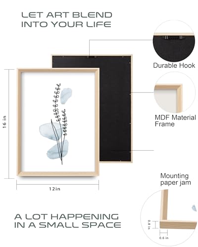 HesenDot Blue Floral Framed Wall Art, Minimalist Botanical Canvas Prints - color: Framed Blue Floral, size: 16"L x 12"W