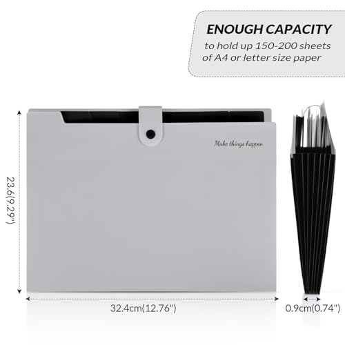SKYDUE Accordion File Organizer, 8 Pockets Expanding File Folders, Portable Document Paper Organizer, Home College School Office Supplies, Letter Size Gray - color: Gray
