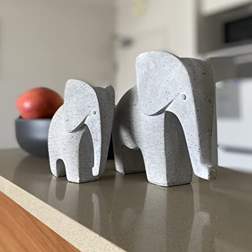 Elephant Statues Set of 2, Gray Sculptures for Shelf & Table