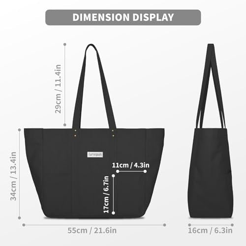 HOMESPON Large Canvas Tote Bag, Magnetic Work Laptop Pack for Women - color: Black