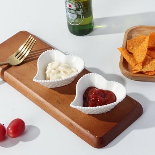 UIBFCWN 6 Pack 1.7 Oz Ceramic Soy Sauce Dish, White Dipping Sauce Bowls, Heart Shape Dipping Bowls for Ketchup, Vinegar, Sushi, BBQ and Party Dinner, Condiment Server - size: 1.7 oz Heart-6 Pack