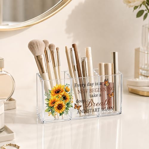 Every Day Is a New Beginning Acrylic Pen Holder 3 Compartments - color: Transparent045