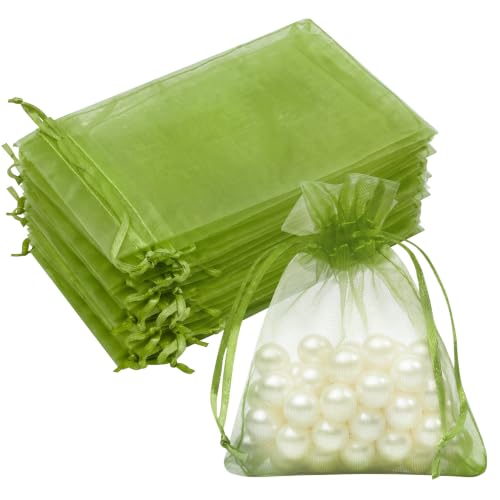 Crweety 50PCS Organza Bags 3x4 Green Small Gift Bags Mesh Drawstring - color: Olive Green