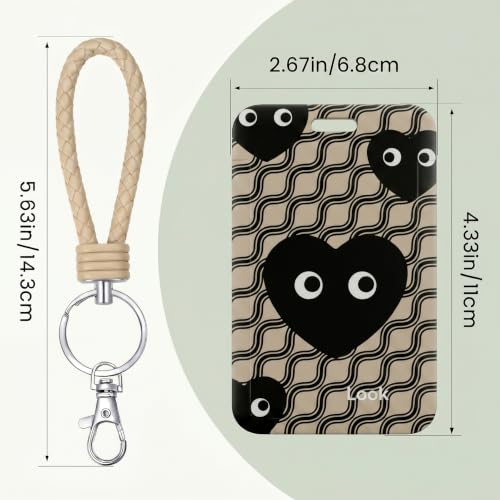 ID Card Badge Holder Key Chain with Metal Keyring, Plastic Slide Open with ID Window for Women Men Girls Students - color: Black Heart