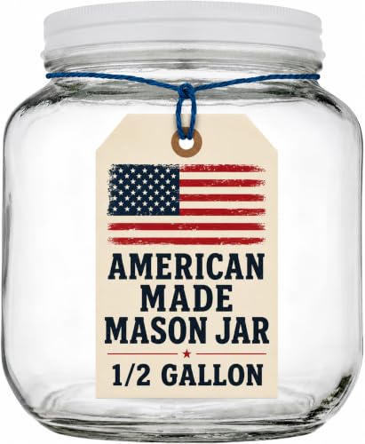 kitchentoolz Half Gallon Glass Large Mason Jar Wide Mouth with Airtight Metal Lid - 1/2 Gallon Mason Jars - BPA-Free Glass Jar with Lid - Dishwasher Safe Made in USA - color: White Lid, size: 0.5 Gallon