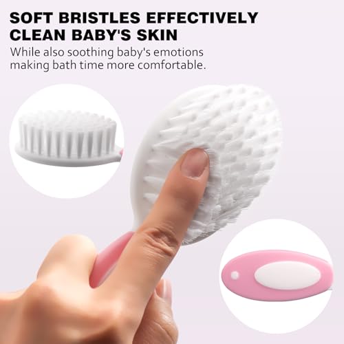 Baby Grooming Set，Baby Health Care Set Baby Brush Soft Bristles 3 Piece Baby Care Set Baby Hair Brush and Comb Set Baby Hair Brush Baby Comb Silicone Baby Cradle Cap Brush Set - color: 3pcs Pink