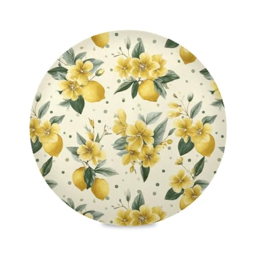 Lemon and Leaf Round Placemats Washable ‌Heat Resistant‌ ‌Non-Slip Place Mats Table Place Mat for Kitchen Dining Set of 6 - color: Lemon and Leaf, size: 15.4x15.4inx6